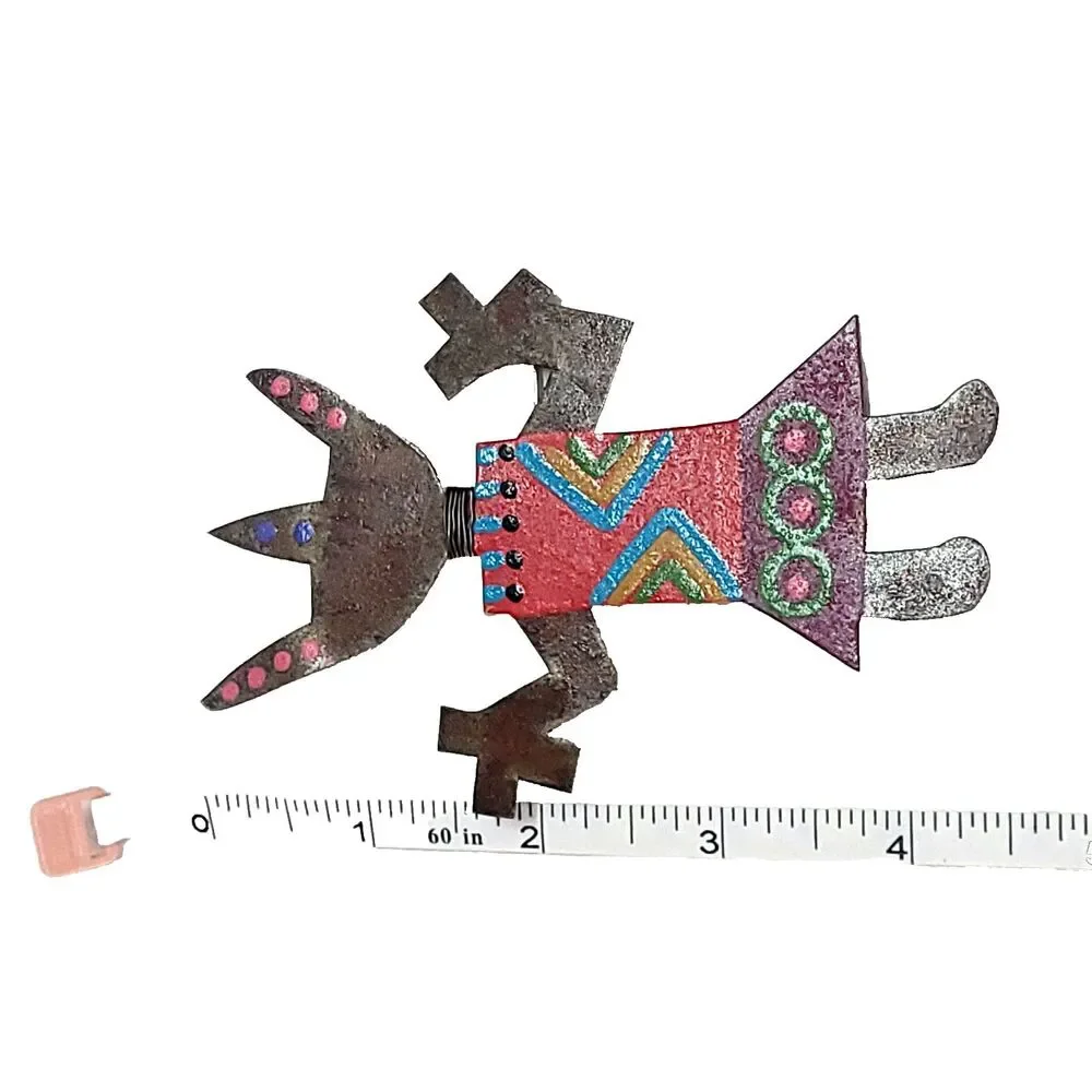 Whimsical South Western Tribal Metal Art Figure Pendant Signed Bill Marsha Finks